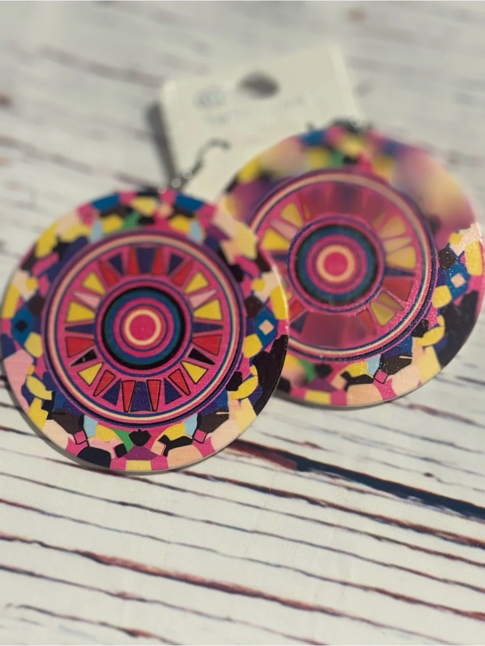 Colorful Boho Mandala Wooden Statement Earrings